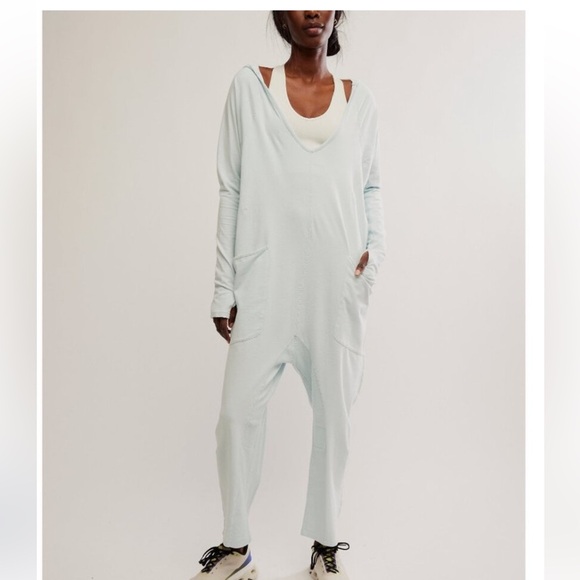 Free People Movement Hot Shot Long-Sleeve Hooded Onesie Arctic Blue Sz Small NWT - Picture 5 of 10